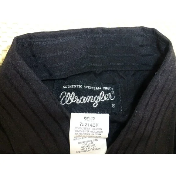 Wrangler Black Western Style Button-Up Shirt With Pinstripes Pearl Snap Cuffs Sm - Picture 2 of 7